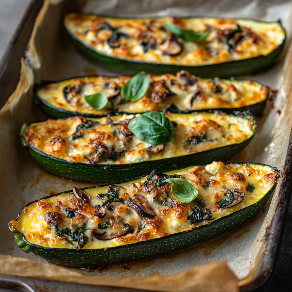 Mushroom and Ricotta Stuffed Zucchini Boats