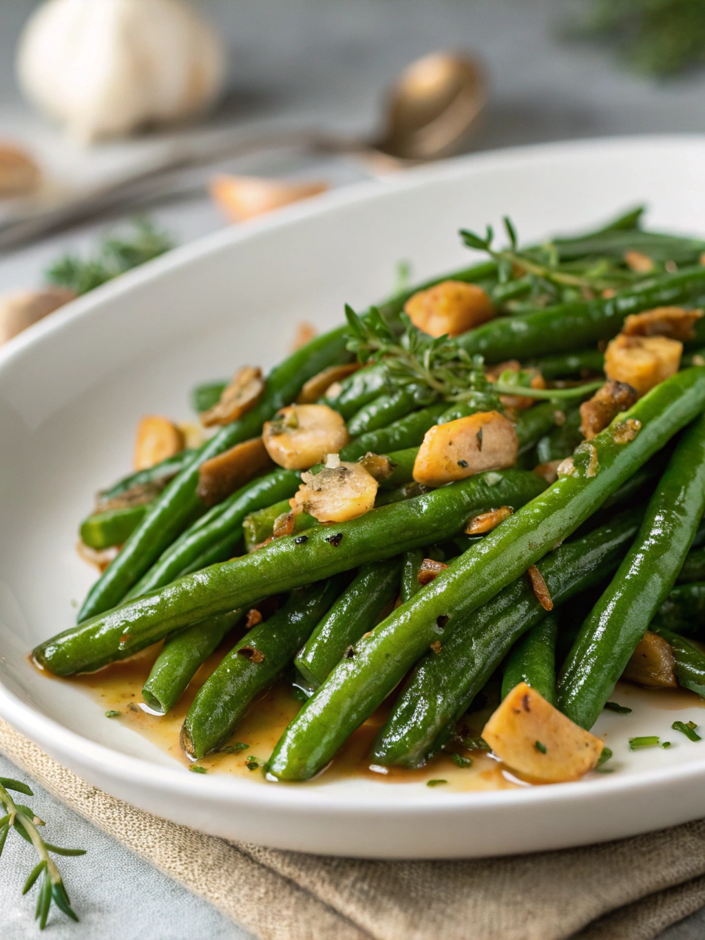 Green beans sautéed in brown butter with toasted garlic