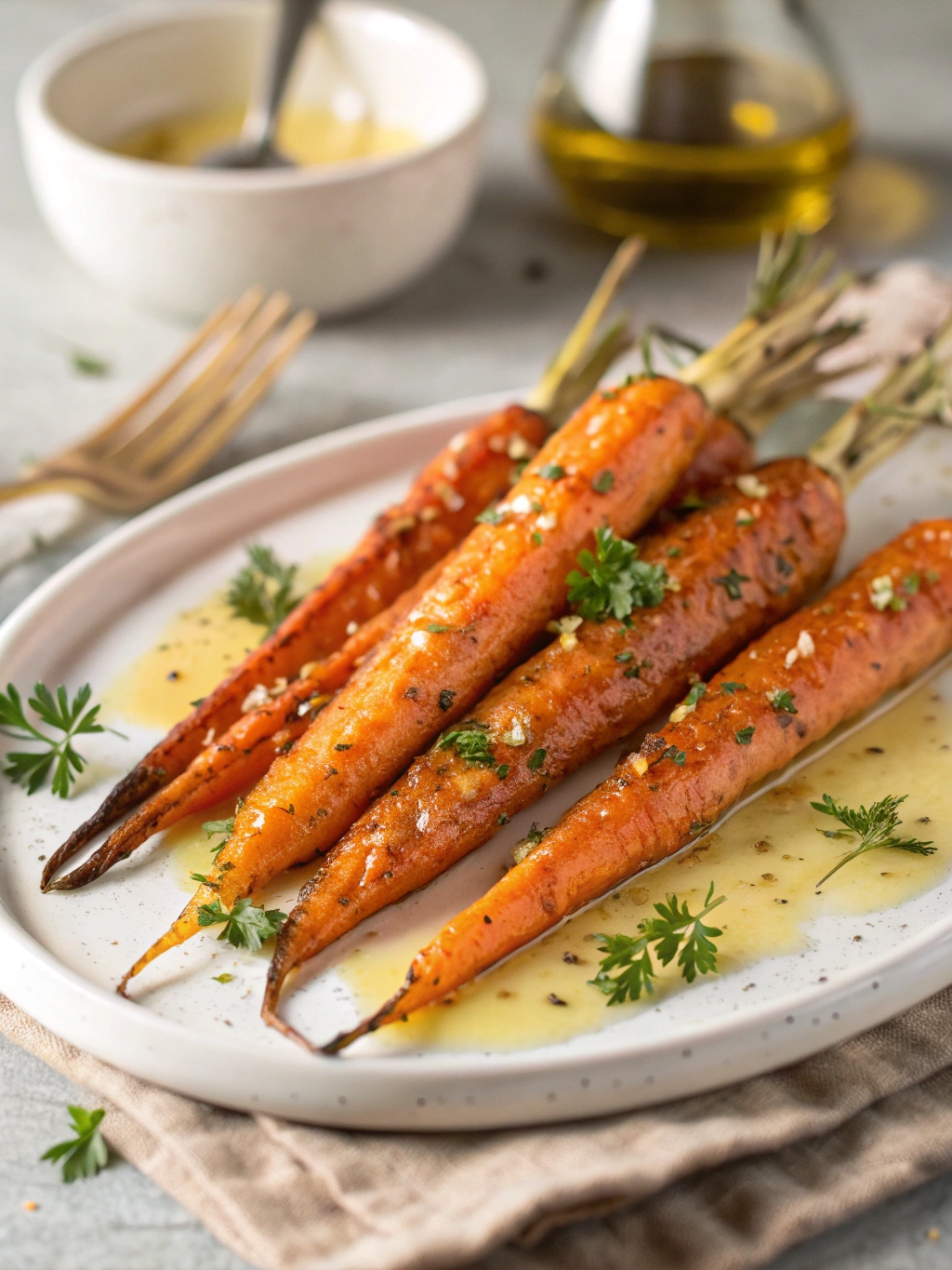 Honey Glazed Roasted Carrots with Dijon Butter 1 Honey glazed roasted carrots drizzled with Dijon butter and herbs