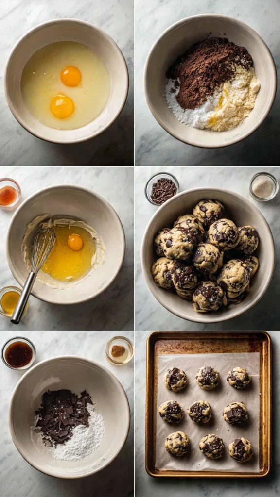 step-by-step preparation of chocolate chunk sea salt cookies