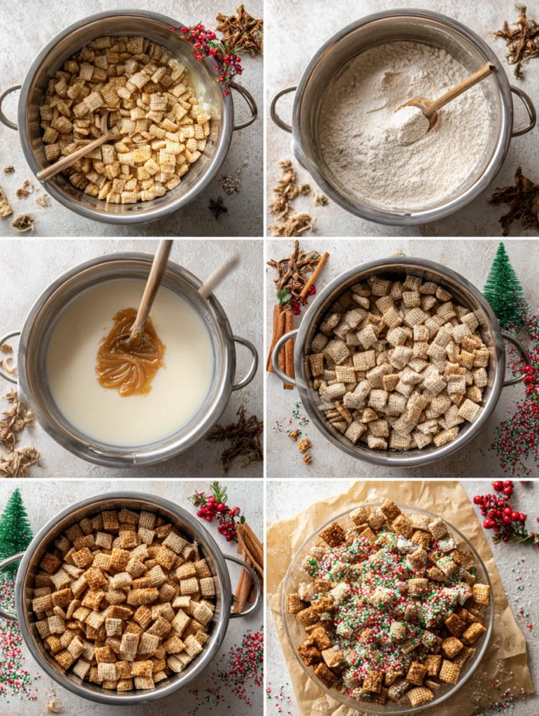 Step-by-step preparation of Christmas Cookie Butter Puppy Chow