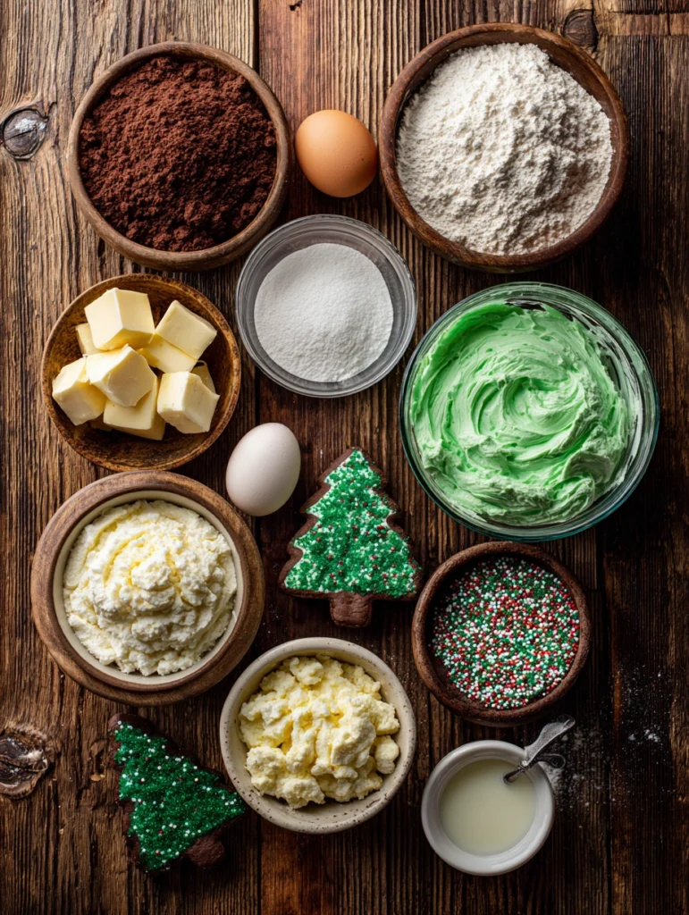 Ingredients for making Christmas Tree Brownie Bites