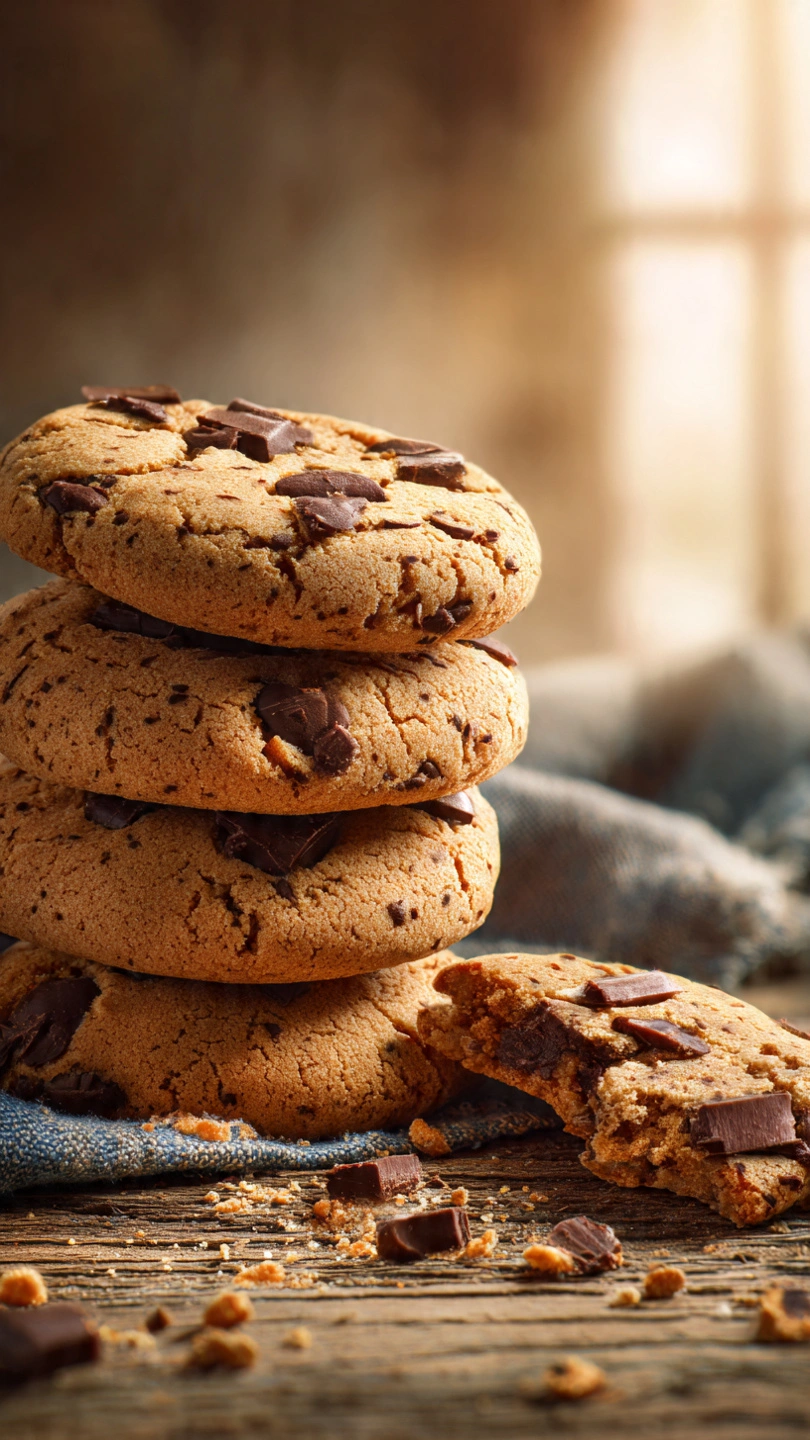 Gluten-free chocolate chip cookies on rustic wooden surface