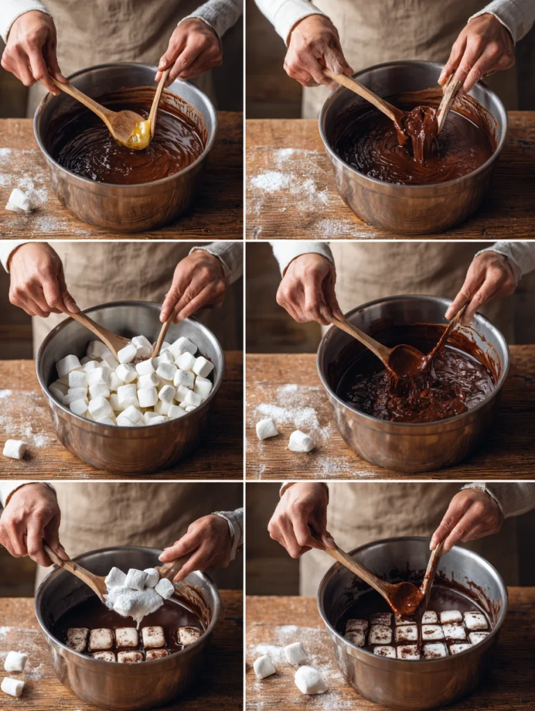 Step-by-step process for making Holiday Marshmallow Fudge