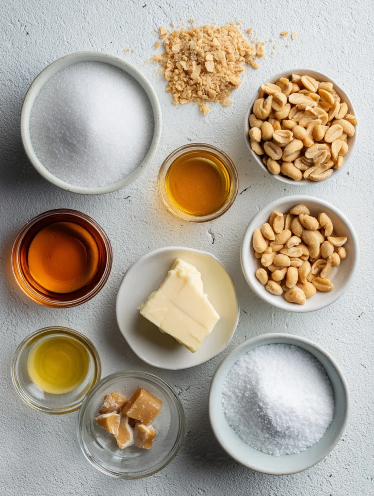 Ingredients for Homemade Peanut Brittle in flat-lay arrangement