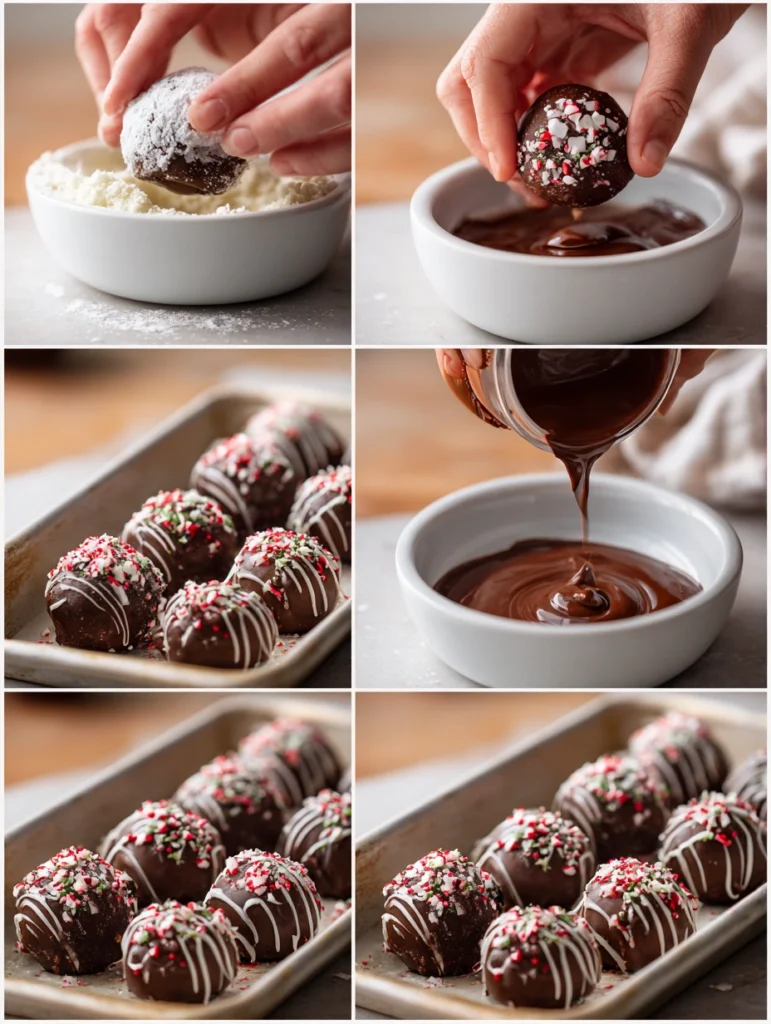 Step-by-step process of making No-Bake Peppermint Oreo Balls
