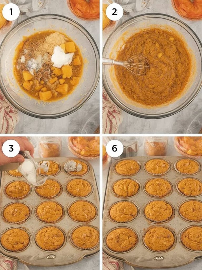 Pumpkin Cornbread Muffins steps- Soft Pumpkin Cornbread Muffins