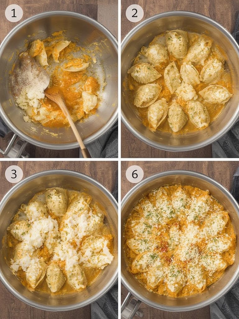 Pumpkin Feta Stuffed Shells steps- Pumpkin and Feta Stuffed Pasta Shells