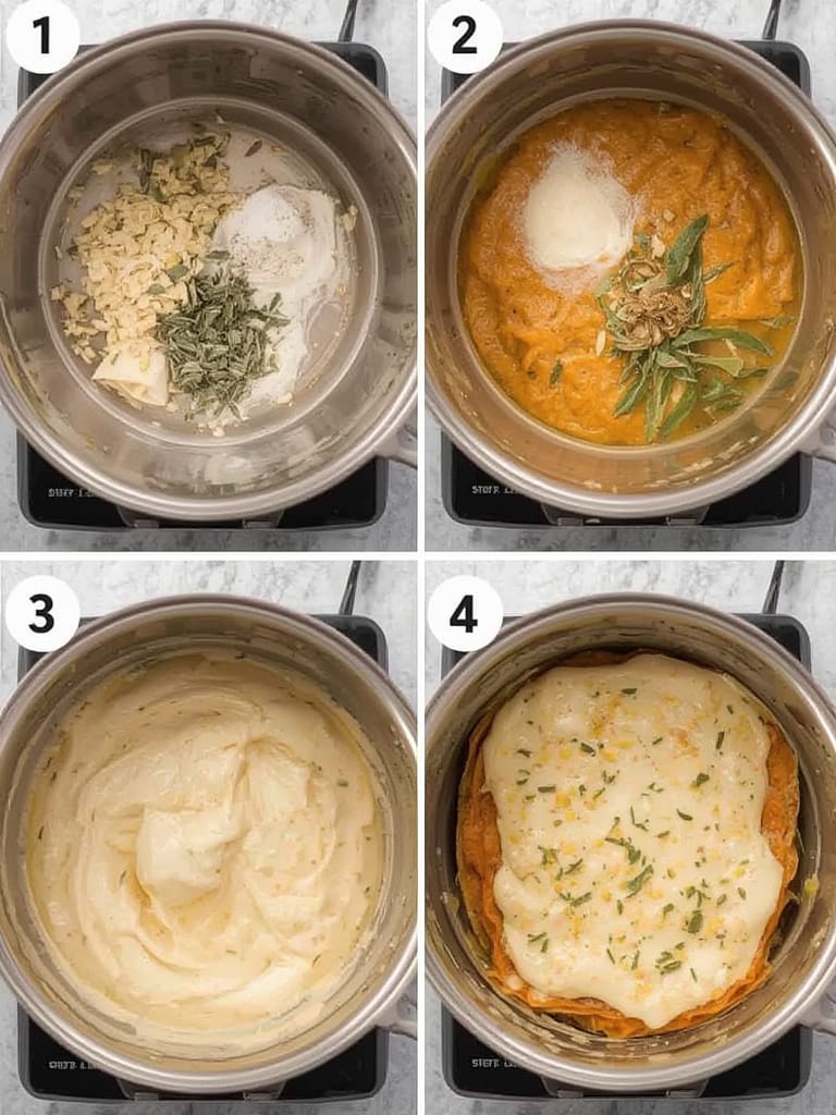 Pumpkin Lasagna with Sage Cream steps- Pumpkin Lasagna with Sage Cream Sauce