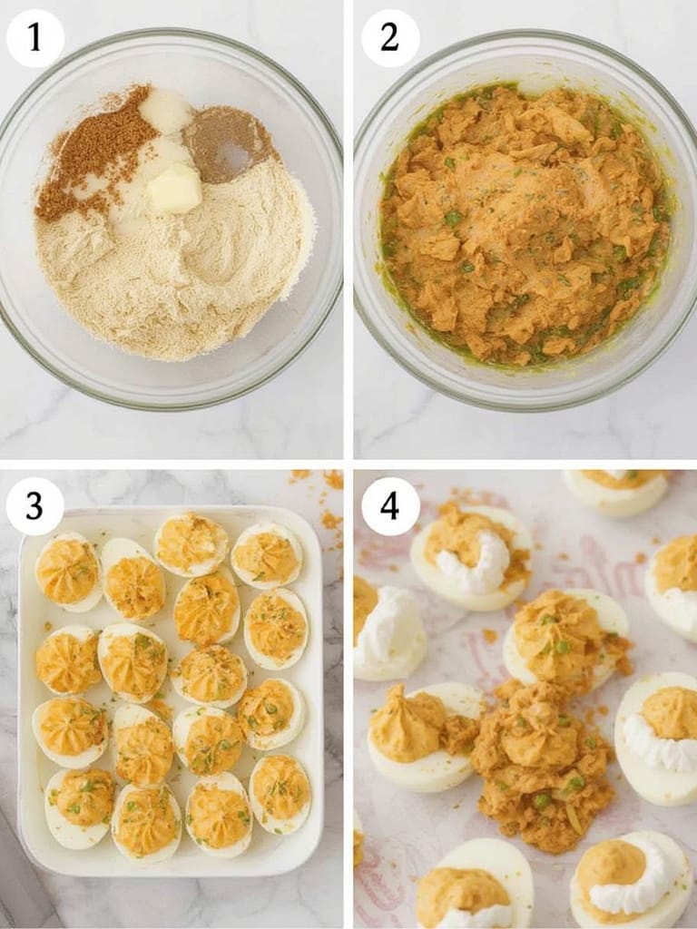 Pumpkin Patch Deviled Eggs steps- Pumpkin Patch Deviled Eggs