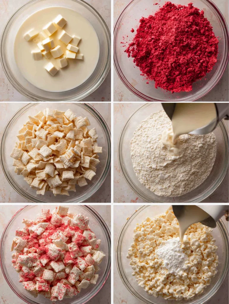 Red Velvet Puppy Chow step-by-step preparation process