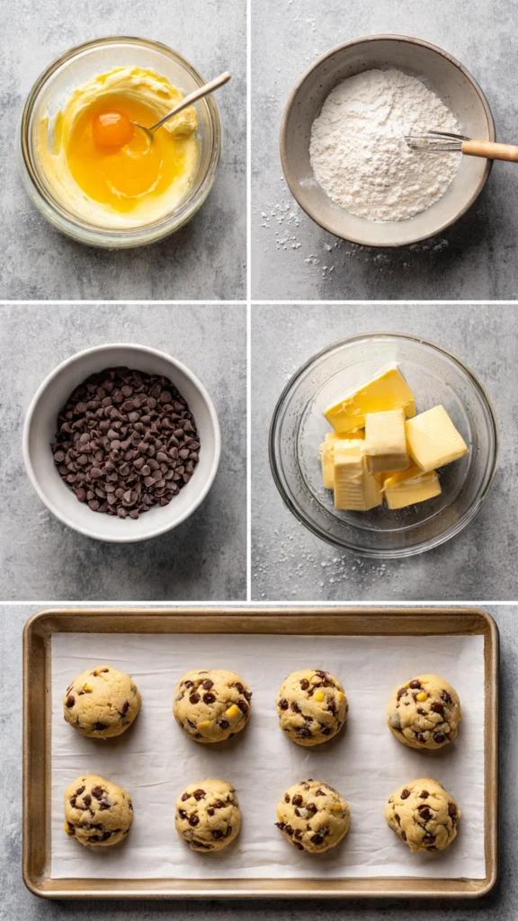 step-by-step process of making small batch chocolate chip cookies