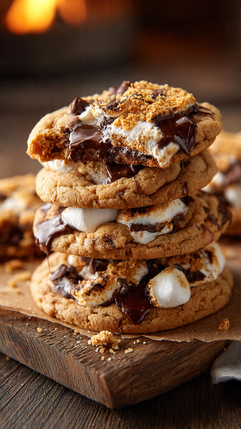s’mores chocolate chip cookies with melted marshmallows and chocolate chunks