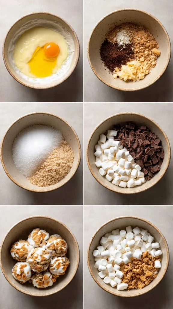 step-by-step process making s’mores chocolate chip cookies