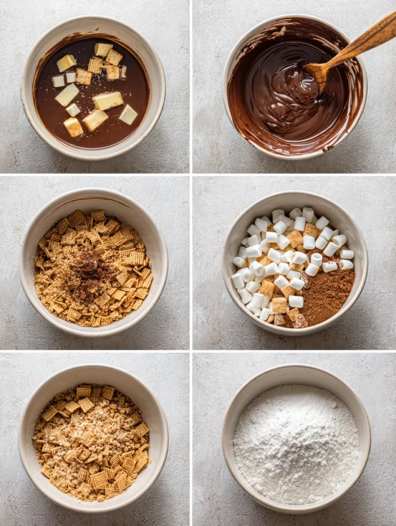 S’mores Puppy Chow Mix step-by-step preparation process