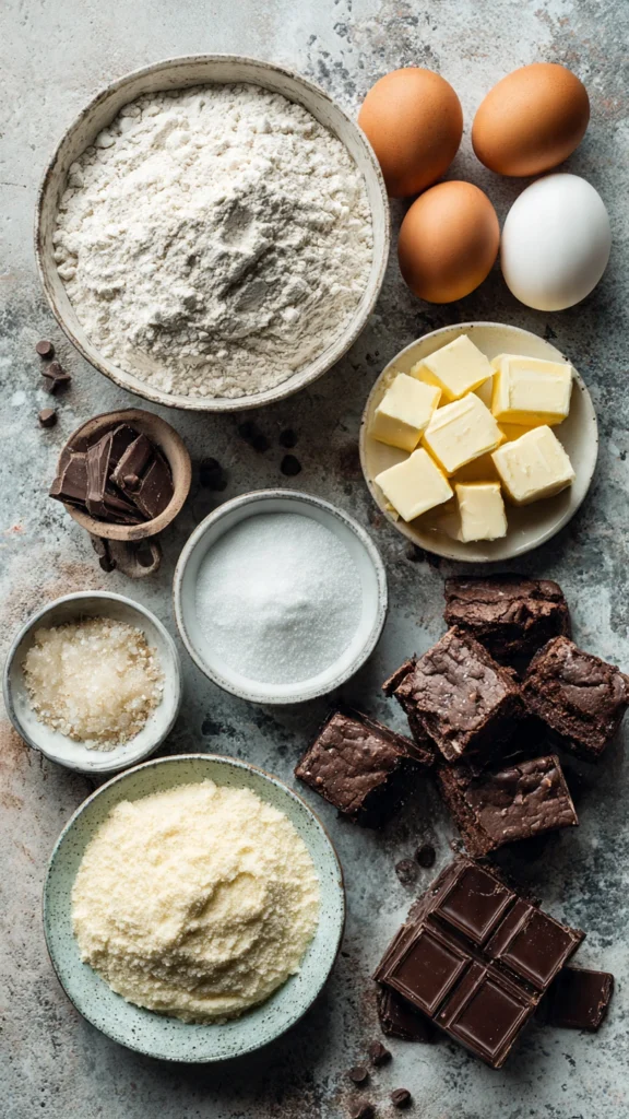 ingredients for thick Levain-style chocolate chip cookies in flat-lay